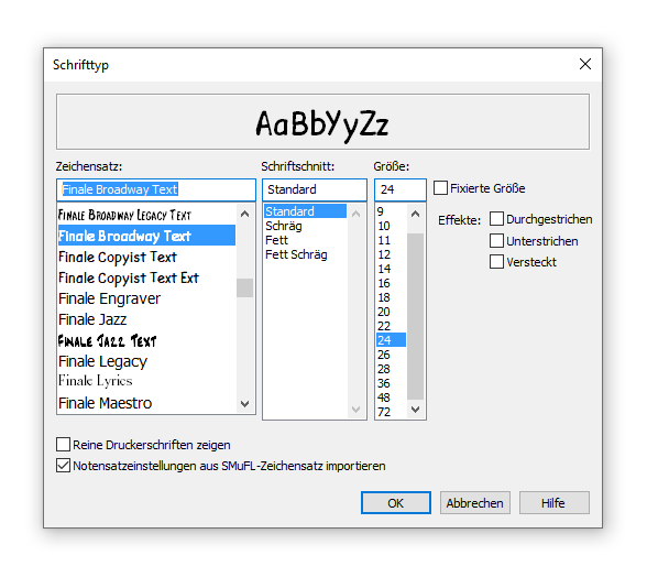 Dialogbox Schrifttyp